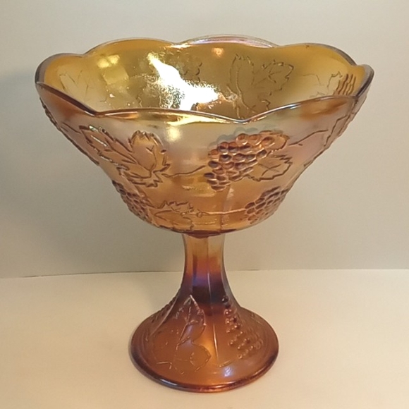 Vintage Indiana Glass harvest gold carnival glass pedestal fruit bowl. No flaws - Picture 1 of 8